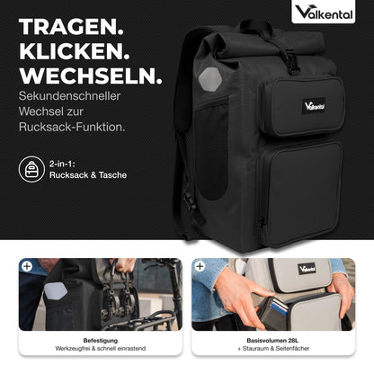 Valkental UrbanX 2in1 Velotasche & Rucksack, wasserdicht, 28 L