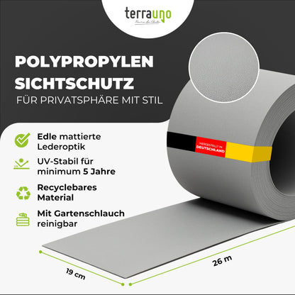 TerraUno Sichtschutzstreifen für Doppelstabmatten, Grau, 26 m Rolle