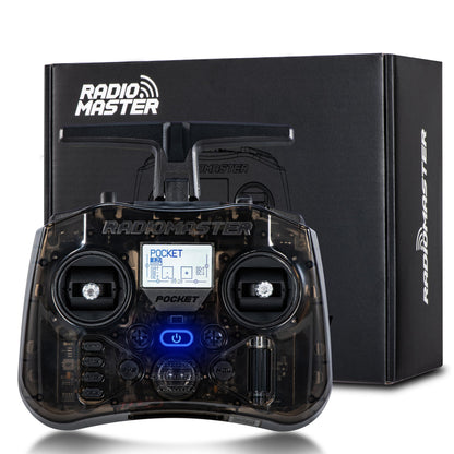 Radiomaster Pocket ELRS Fernsteuerung mit Hall-Gimbals, schwarz, mit klappbarer Antenne und LC-Display