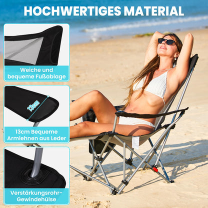 WEJOY 2-in-1 Campingstuhl mit Fussstuetze Faltbar Schwarz/Grau