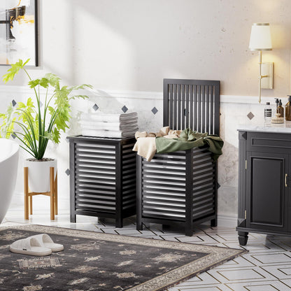 SMIBUY Grosser Bambus-Wäschekorb mit Deckel - Schwarz