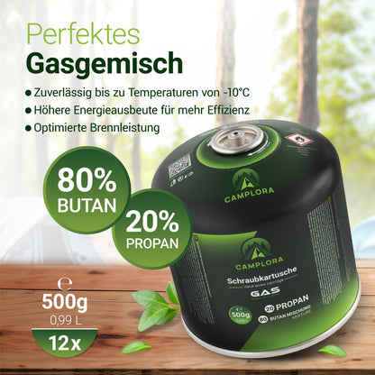 CAMPLORA Gaskartuschen Schraubventil EN417 - 12x 500g Propan/Butan