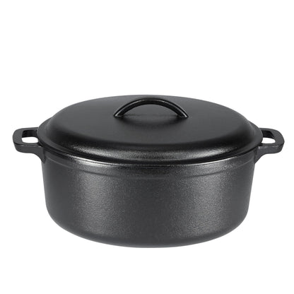 Amazon Basics Schmortopf aus eingebranntem Gusseisen 6,62 l schwarz, rund, mit zwei Griffen