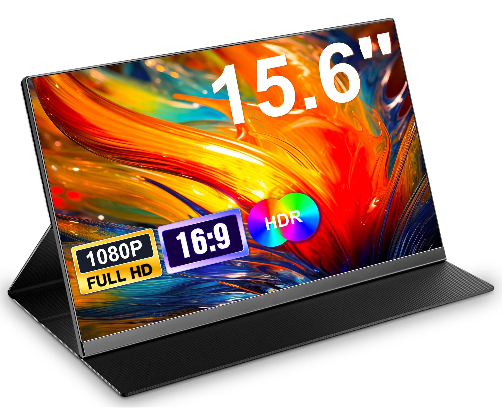 MobilView 15,6'' FHD Tragbarer IPS Monitor - mit Schutzhülle. Schlanker Monitor. Erweitert mobil den Arbeitsbereich von Laptops/Smartphones.