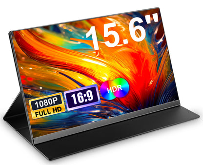 MobilView 15,6'' FHD Tragbarer IPS Monitor - mit Schutzhülle. Schlanker Monitor. Erweitert mobil den Arbeitsbereich von Laptops/Smartphones.