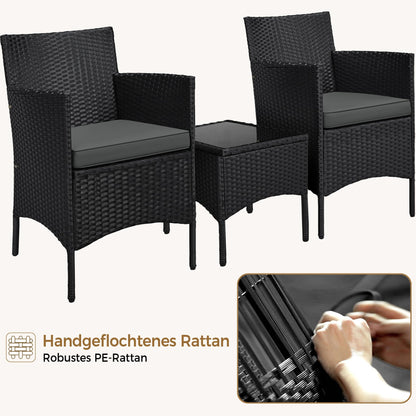 Yaheetech Gartenmöbel-Set 3-teilig, 2 Stühle & Tisch, PE-Polyrattan
