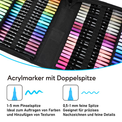 Pamaker Acrylstifte Set 120 Farben, Doppelspitze, für Steine & Holz