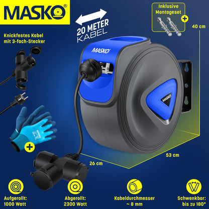 MASKO Automatik Kabeltrommel 20m Wandhalterung 3-fach