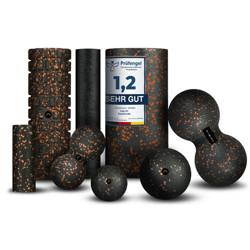 Fas Fit Faszienrolle und Faszienball Set, 8-teilig, orange – für Faszientraining und Selbstmassage