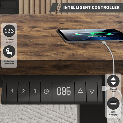 JUMMICO Elektrischer Steh-Sitz Tisch 140x70 cm – Vintage-Braun