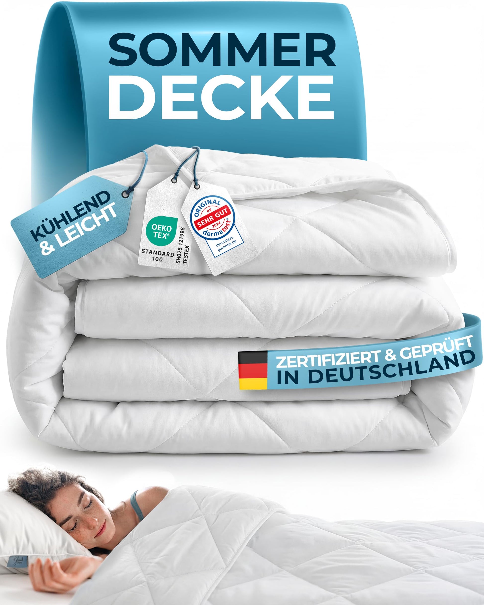 Glückstoff Sommerdecke 135x200 cm, leichtes kühlendes Duvet mit Mikrofaserbezug