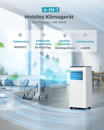 EUHOMY Mobile Klimaanlage 9000 BTU 4-in-1 mit Abluftschlauch