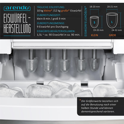 Arendo Edelstahl Eiswürfelmaschine mit 2 Eiswürfelgrössen