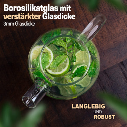 CLIDOR Aurora Teekanne mit Siebeinsatz, 1,6 Liter Borosilikatglas