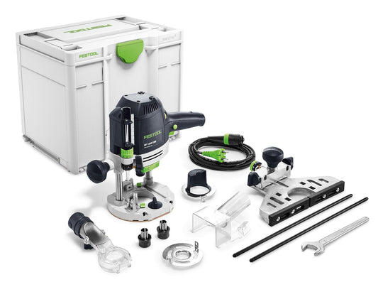 Festool OF 1400 EBQ-Plus Oberfräse - im Systainer Set. Grün-schwarze Oberfräse zum Fräsen von Nuten und Kanten in Holz.