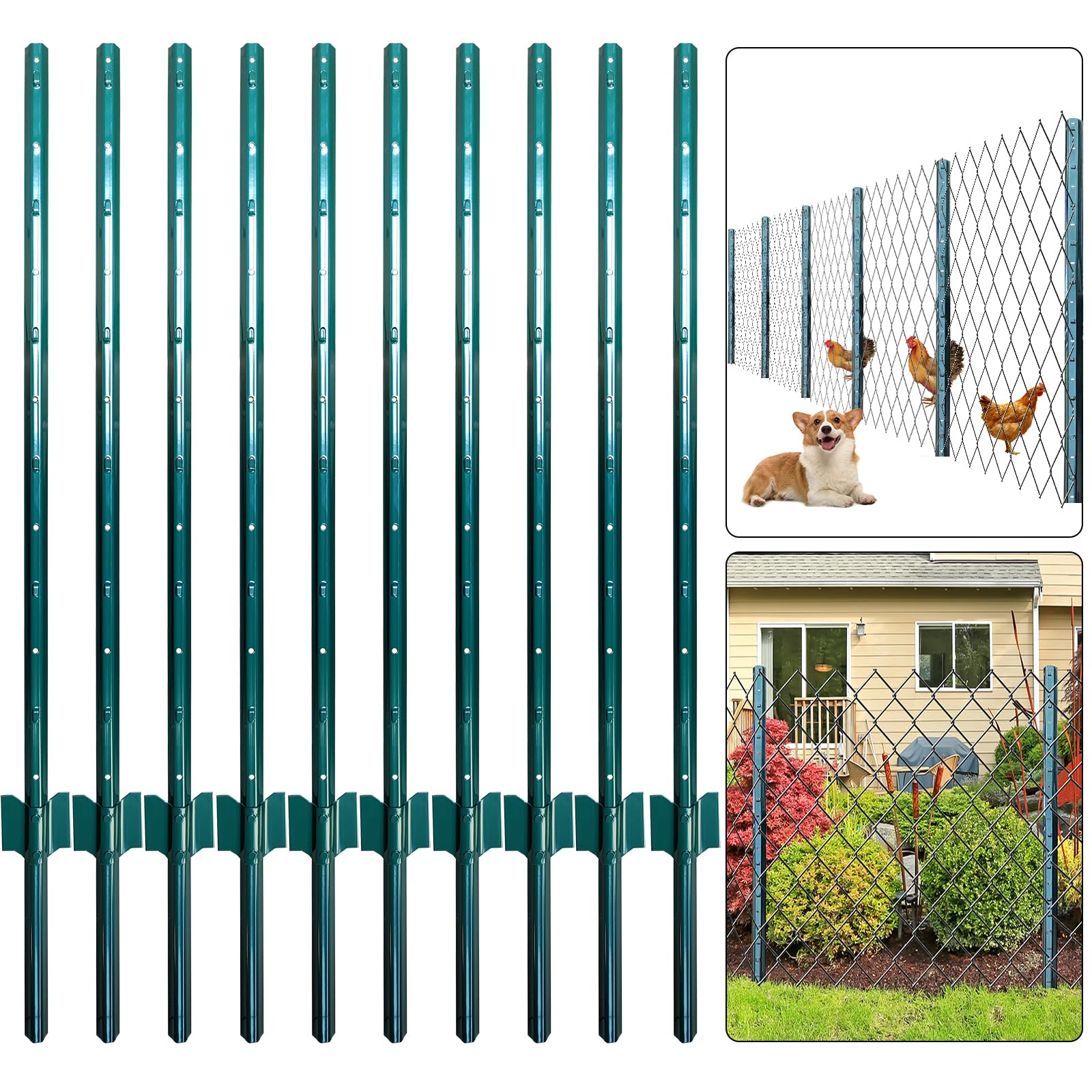 Thealyn U-Pfosten Set 10 Stück 121 cm Zaunpfosten aus verzinktem Stahl, U-Form für Gartenzäune und Tiergehege