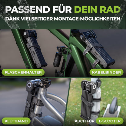 TITANLOCK Faltschloss Fahrradschloss mit Zahlenschloss und Halterung