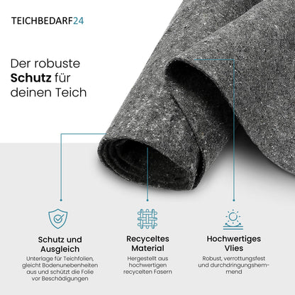 TeichVision Teichvlies 500 g/m², 15 x 2 m, Poolunterlage grau