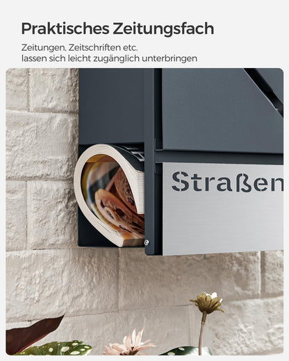 SONGMICS Briefkasten GMB080D01V1 - Personalisiert, Anthrazit-Silbern