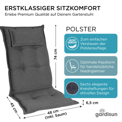 gardisun Gartenstuhlauflagen Hochlehner Kopfteil - 6er Set Anthrazit