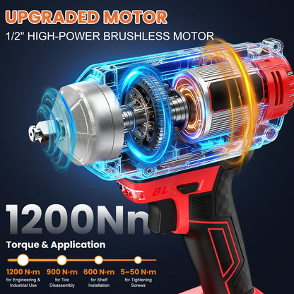 XIAZIR Akkuschlagschrauber 1200Nm 3-in-1 Brushless Set