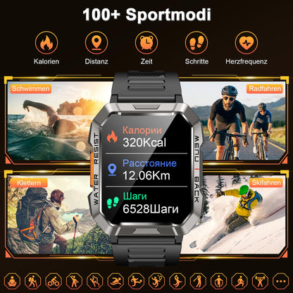 Baolubao W60 Smartwatch Herren Outdoor Sportuhr mit LED-Taschenlampe