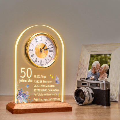 OkiyiD Quarzuhr 50. Hochzeitstag, goldfarbene Tischuhr aus Acryl