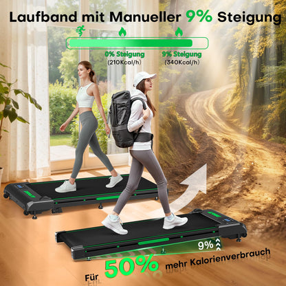 FOUSAE Walking Pad Laufband 1-10 km/h mit 9% Steigung
