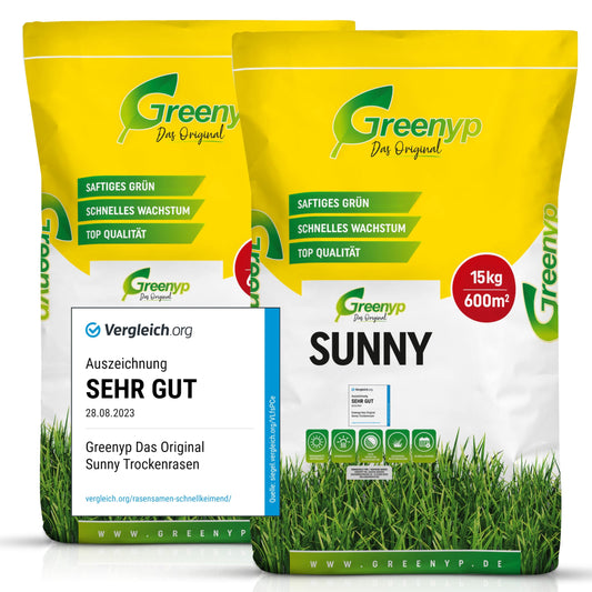 Greenyp Sunny I dürreresistenter Trockenrasen Samen 20kg. Großer Beutel mit bräunlichen Grassamen zur Anlage trockenresistenten Rasens.