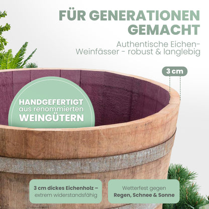 Temesso Weinfass halbiert aus Eichenholz, Pflanzkübel & Miniteich