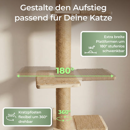WOOWOOD Kratzbaum zur Wandmontage, höhenverstellbar bis 206 cm