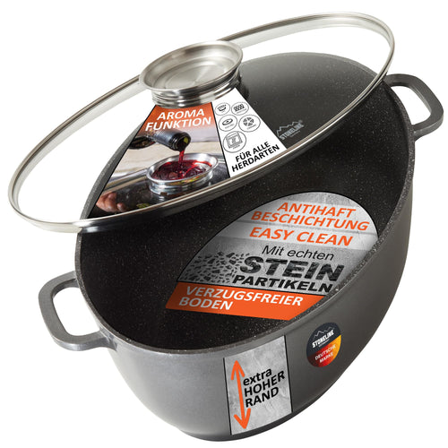 STONELINE Gourmet Bräter mit Deckel Induktion Oval 39x26 cm, 8,5 L