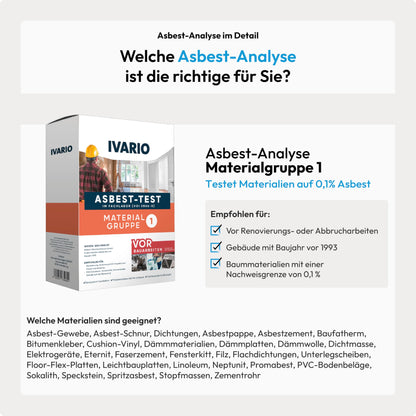 IVARIO Asbest-Test Materialanalyse - inkl. KMF für Baustoffe