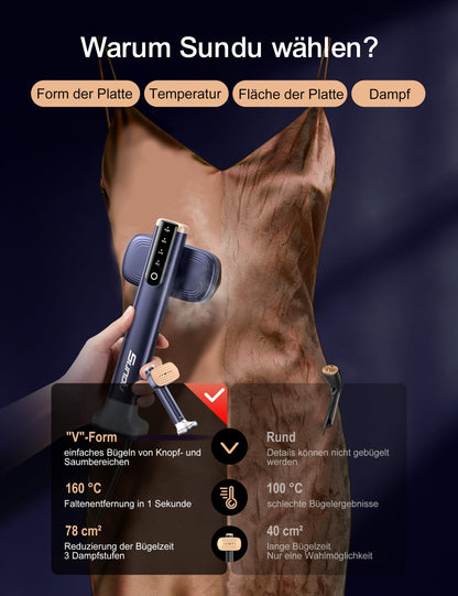 Sundu Dampfglätter mit 2 Wassertanks und LED-Display, Blau