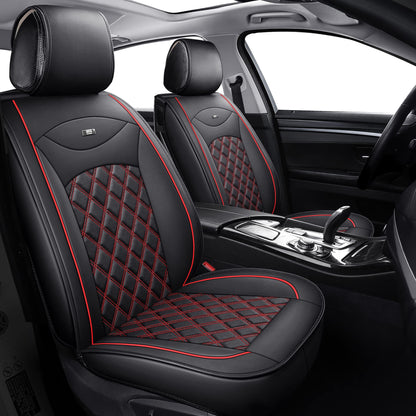 Udpomb Auto Vordersitzbezüge 2er Set Leder Schwarz-Rot Rhombus