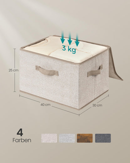 SONGMICS Aufbewahrungsbox mit Deckel, 6er Set, faltbar, sandbeige
