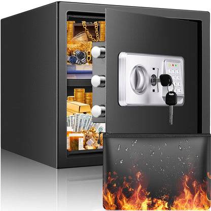 Digitaler Tresor 34L Feuerfest – Wasserdichter Heimsafe, dunkelgrau, rechteckig. Bewahrt Wertsachen sicher auf.