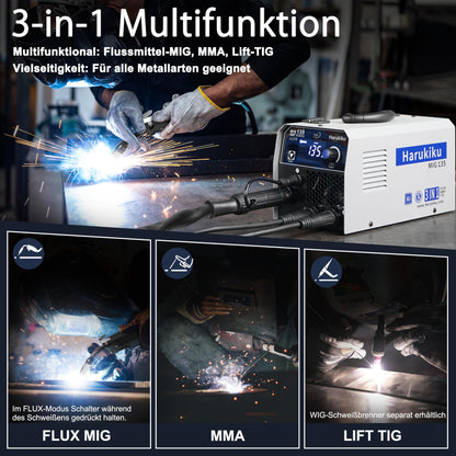 Harukiku 135A Fülldraht Schweissgerät 3-in-1 Ohne Gas Synergisch