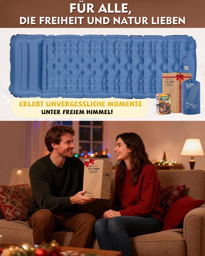HIKENTURE Isomatte ultraleicht 12 cm mit Kissen und Fusspumpe, blau