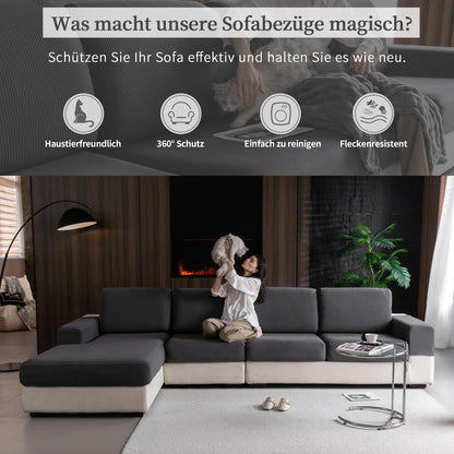 OHSIO Stretch Sofabezug Chaiselongue, rutschfest, waschbar, Dunkelgrau