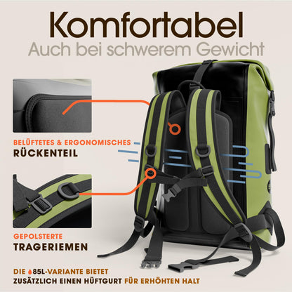 Earth Pak Summit wasserdichter Rucksack 35 L mit Rolltop, Grün