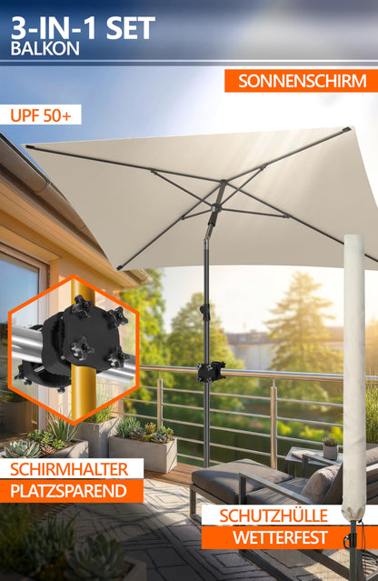 4smile SunnyShade Balkon-Sonnenschirm Set 200 x 125 cm beige UPF 50+