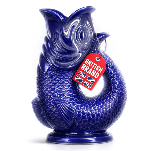 Bubble Jug Wasserkaraffe Keramik in Fischform, 1,5 L, Dunkelblau mit Gluckergeräusch beim Ausgiessen