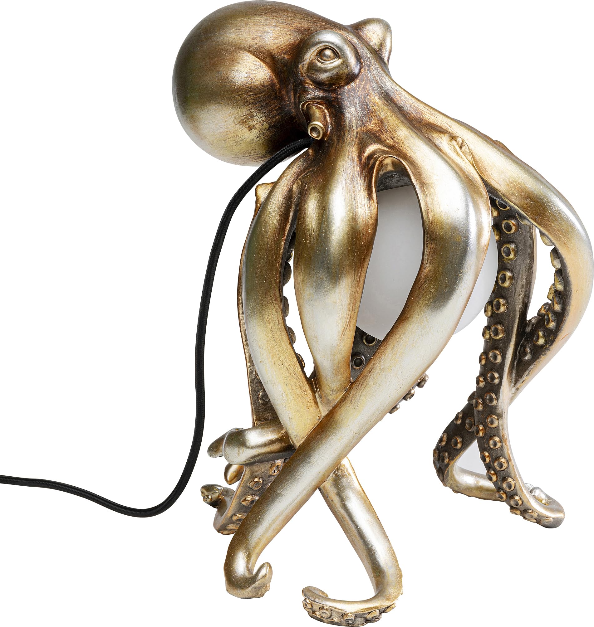 Kare Design Animal Octopus Tiermotiv Tischlampe - Gold. Goldene Tischleuchte in Krakenform, die als dekorative Lichtquelle auf Tischen dient.