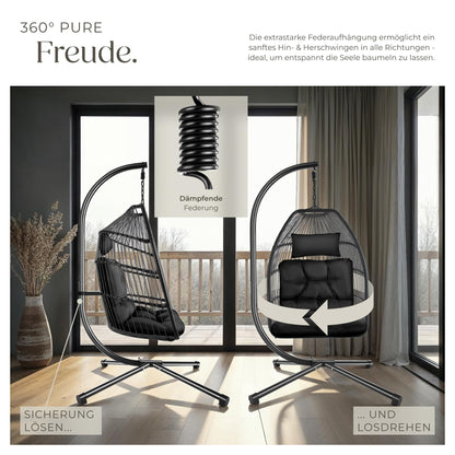 tectake® Hängesessel mit Gestell Indoor/Outdoor – Schwarz