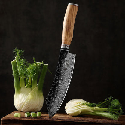 Wakoli Olive HS Damastmesser – 20cm Olivenholz Hammerschlag