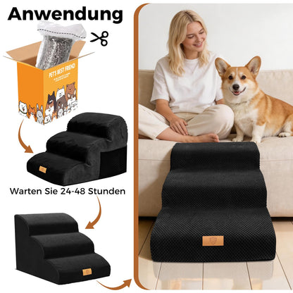 Thihome Hundetreppe 3 Stufen, rutschfest, waschbarer Bezug, schwarz