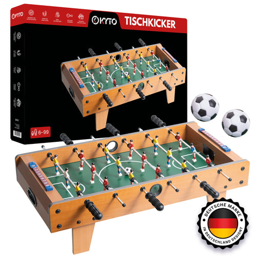 Kyto Tischkicker Mini aus Holz, 70x35cm, inkl. 2 Kickerbälle – Tischfussball im Mini-Format