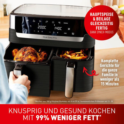 Tefal Dual Easy Fry Heissluftfritteuse Doppelkammer - Schwarz EY9018