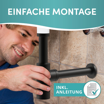 Engelbach Design Siphon Waschbecken Schwarz mit Reinigungsöffnung